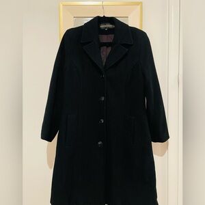 Kristin Blake Classic Italian Lambswool Black Pea Coat - Size 10P - Wool